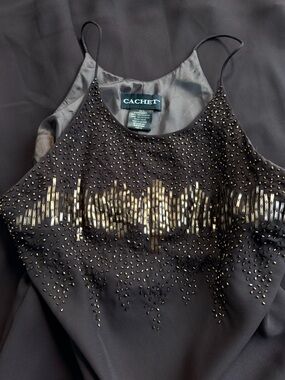 Vintage Cachet Beaded Gown Size 10 90s Y2K Formal Prom Slip Dress Brown Bronze